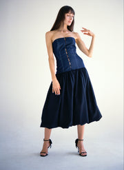 Long Button Detail Bubble Dress in Denim