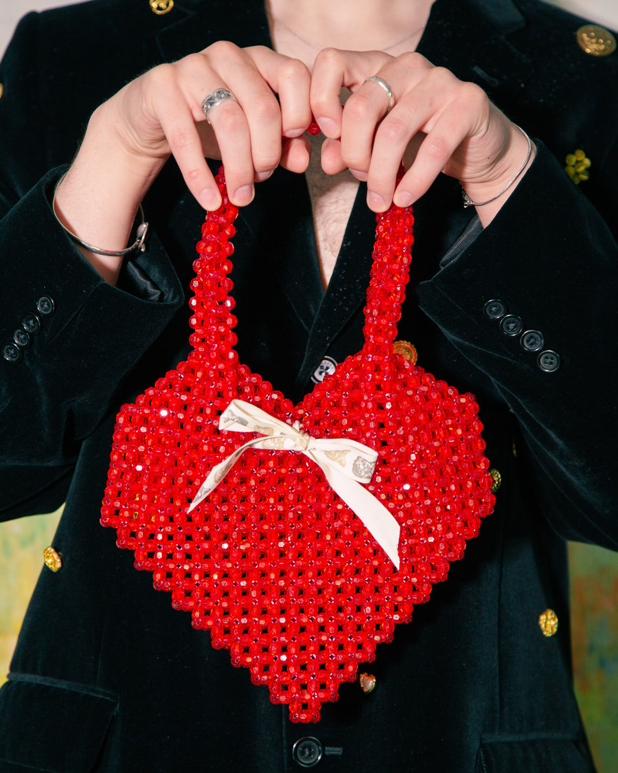 Beaded Heart Bag in Red