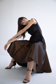 Taffeta Pleated Skirt in Brown