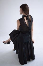 Taffeta Pleated Skirt in Black