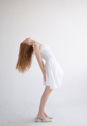 Pleated Flared Dress in White