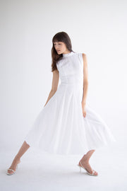 Bow Neck Bubble Dress in White