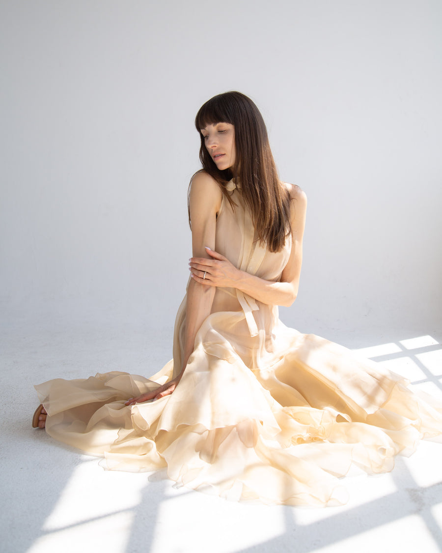 Silk Layered Maxi Dress in Beige – Y-Y New York Silk Layered Maxi Dress in Beige – Y-Y New York